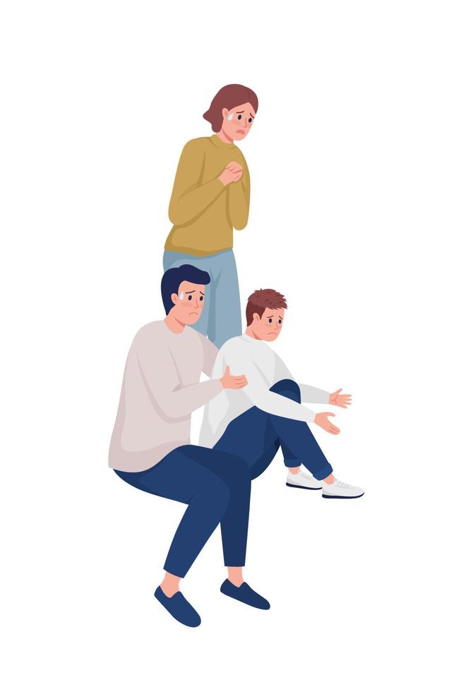 Anxious family members with dog semi flat color vector characters. Full body people on white. Feeling extremely nervous isolated modern cartoon style illustration for graphic design and animation
