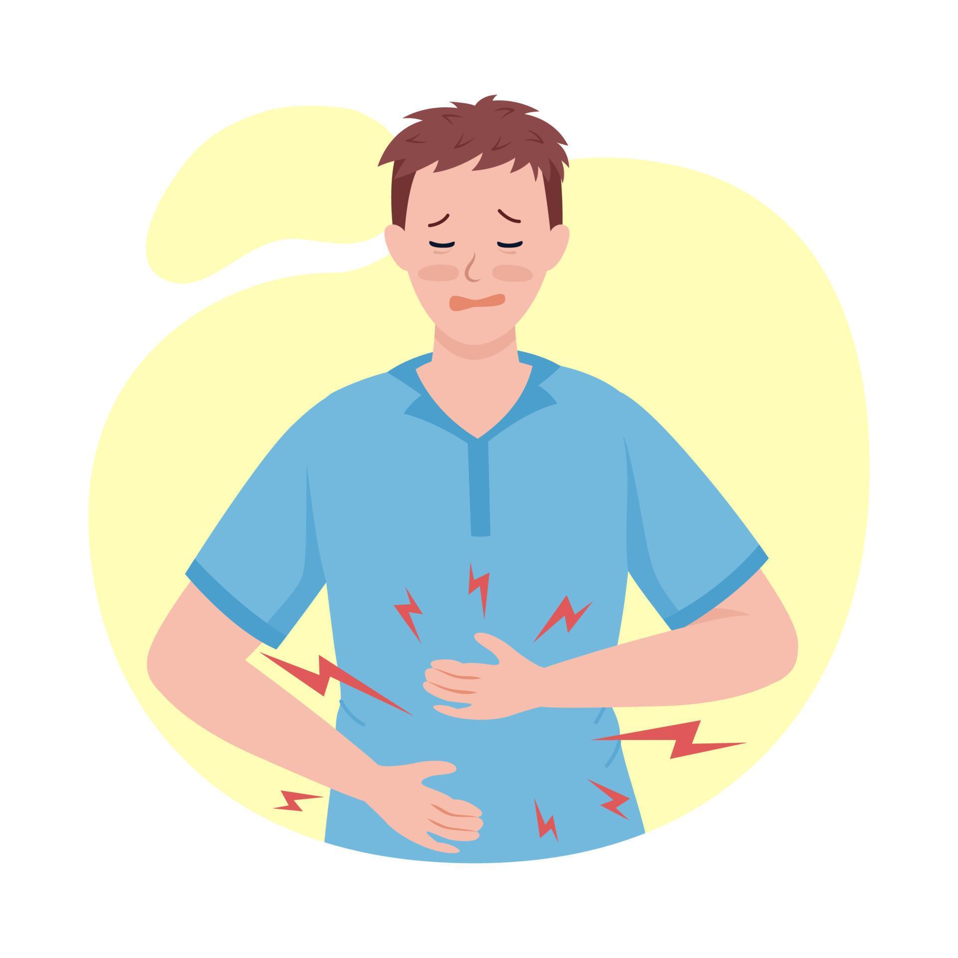 Man with stomachache semi flat color vector character. Posing figure ...