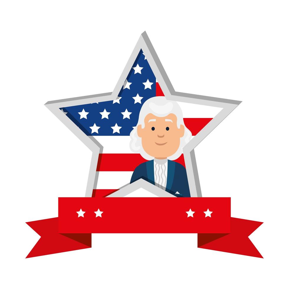 Hombre aislado presidente de Estados Unidos dentro de diseño de vector de estrella