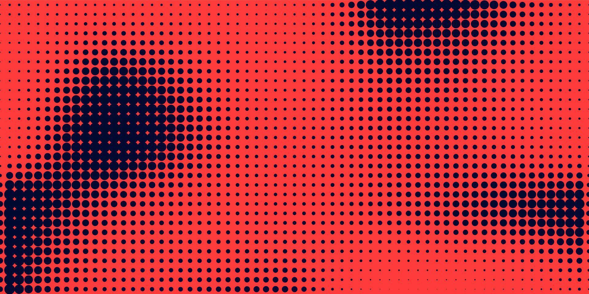 Halftone in abstract style. Geometric retro banner vector texture. Modern print. Dark blue and red background. Light effect