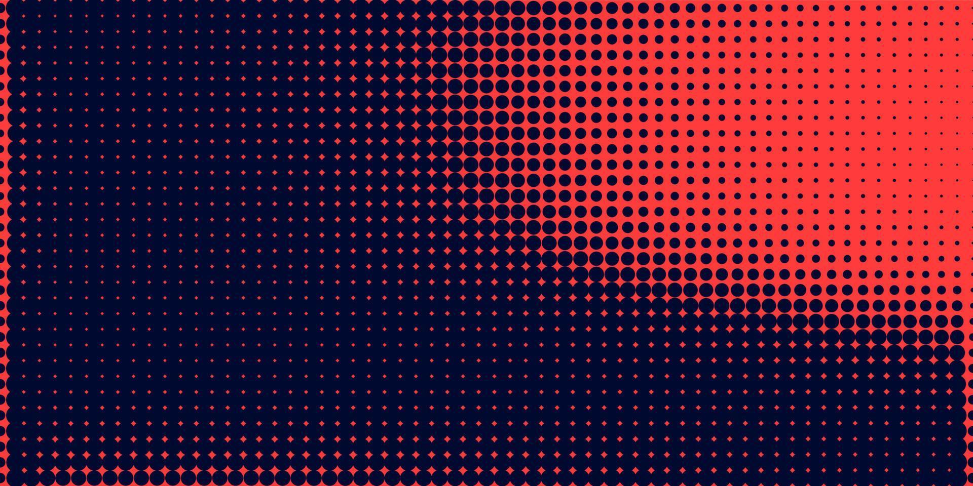 Halftone in abstract style. Geometric retro banner vector texture. Modern print. Dark blue and red background. Light effect