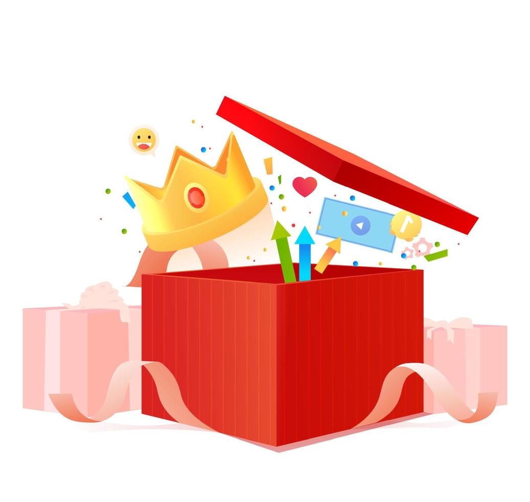 caja de regalo roja con cinta. bonificaciones de dinero con puntos de ganar para el programa de fidelización. ilustración vectorial. concepto de cumpleaños. regalo sorpresa. vector