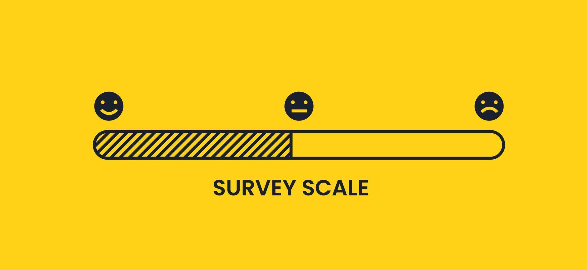 Survey black scale with faces. From a sad face to a happy one on a yellow background. Vector banner.