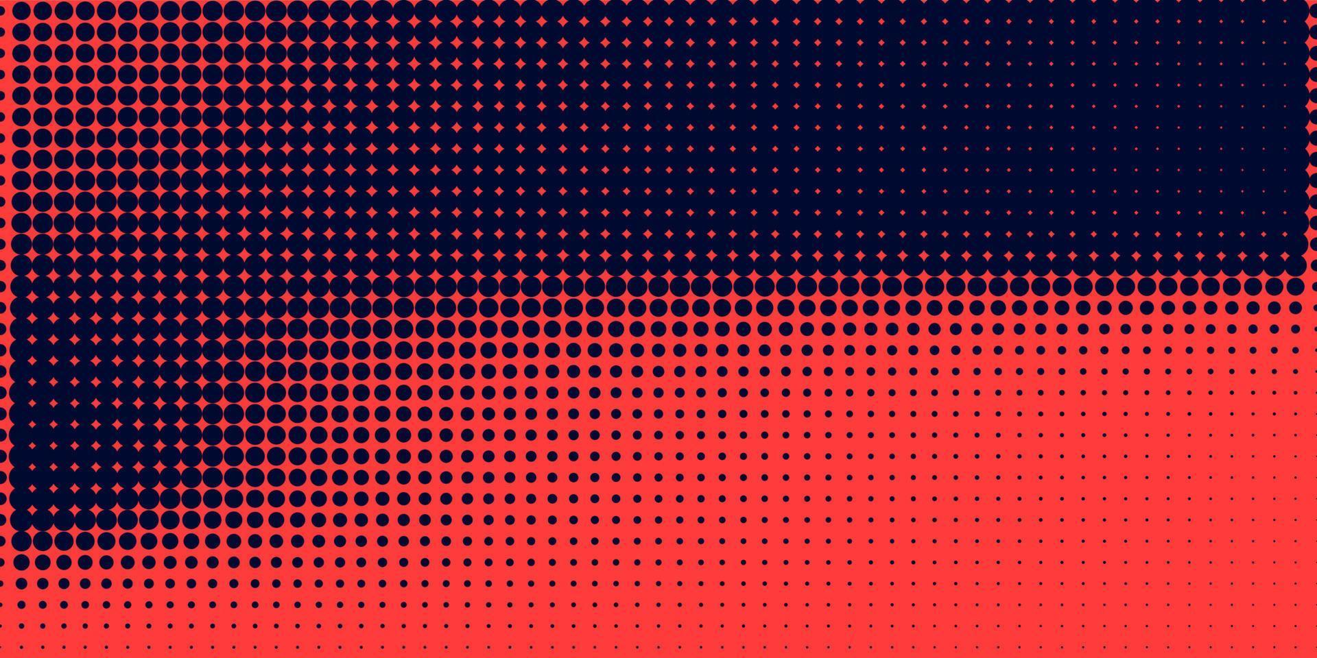 Halftone in abstract style. Geometric retro banner vector texture. Modern print. Dark blue and red background. Light effect