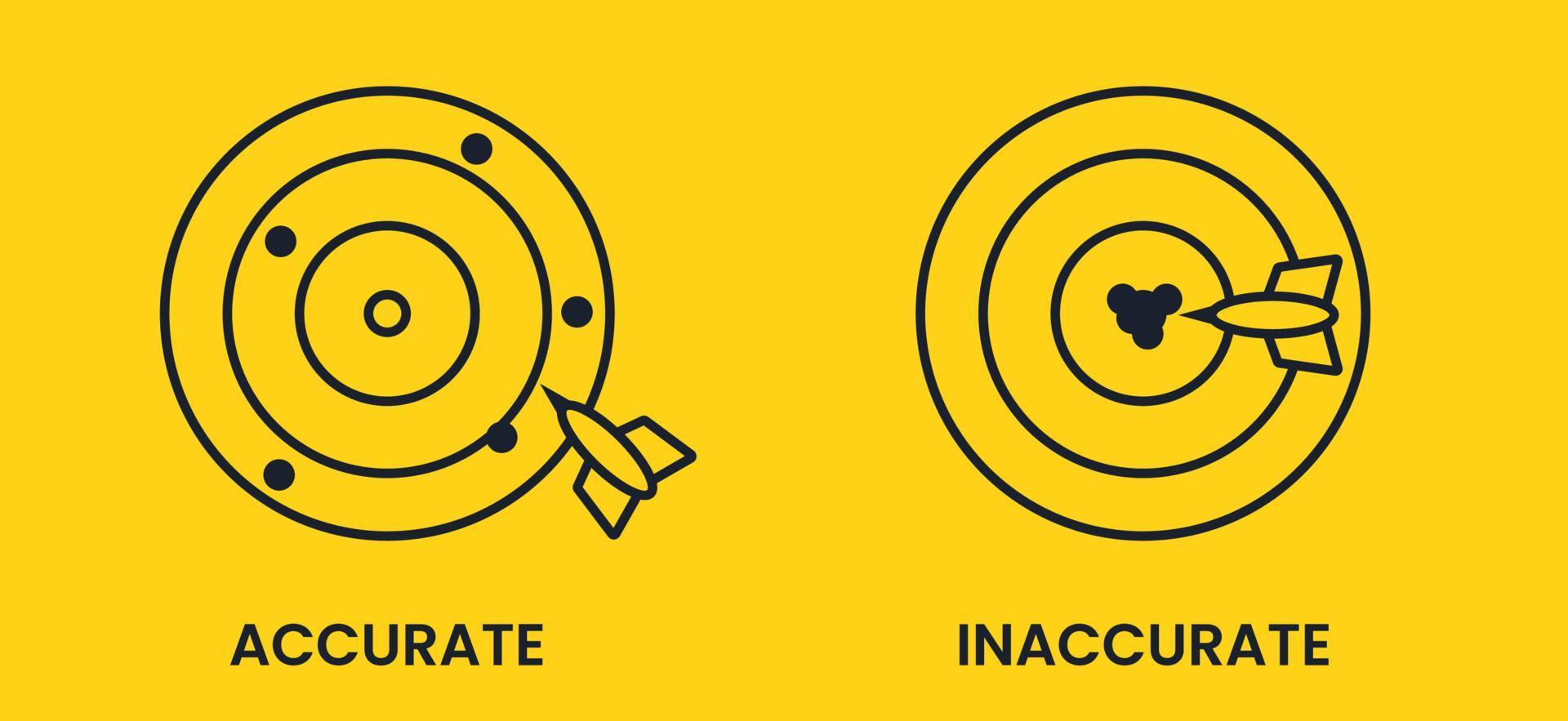 Antonyms with precision and imprecision, hitting the target. Yellow black flat vector banner