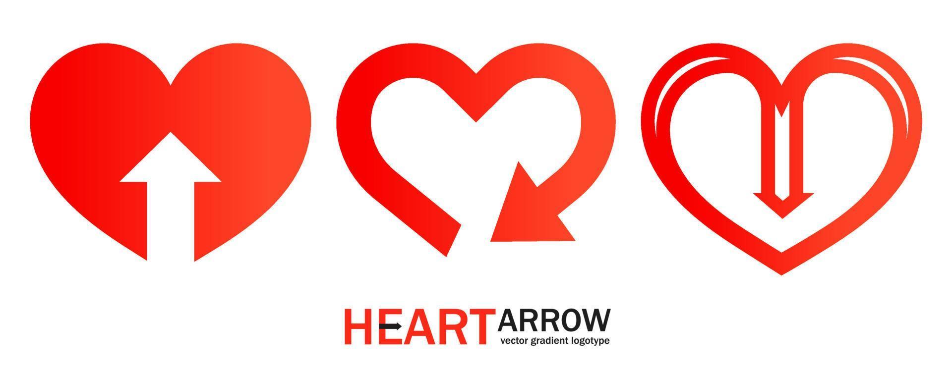 Abstract illustration with red heart and arrow logo for app design. Vector icon set.