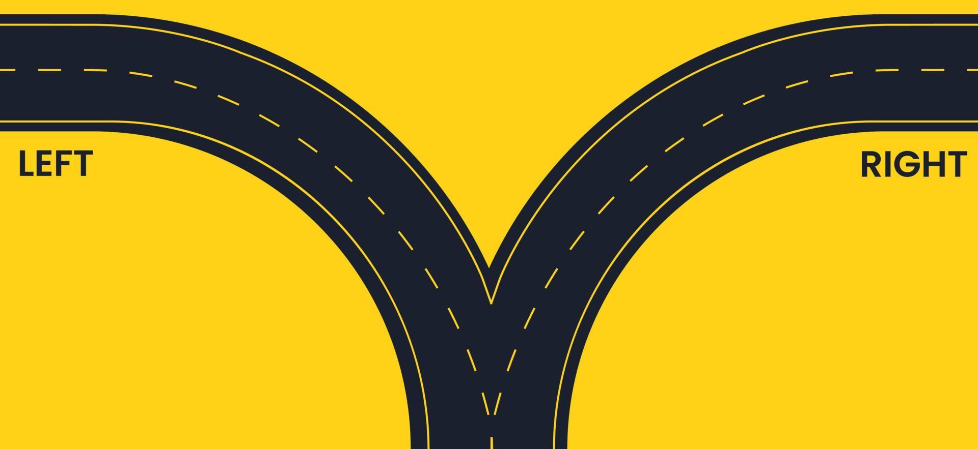 Left and right black road on a yellow background, top view. Antonyms vector banner