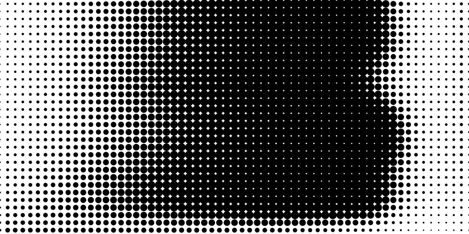 Halftone in abstract style. Geometric retro banner vector texture. Modern print. White and black background. Light effect.