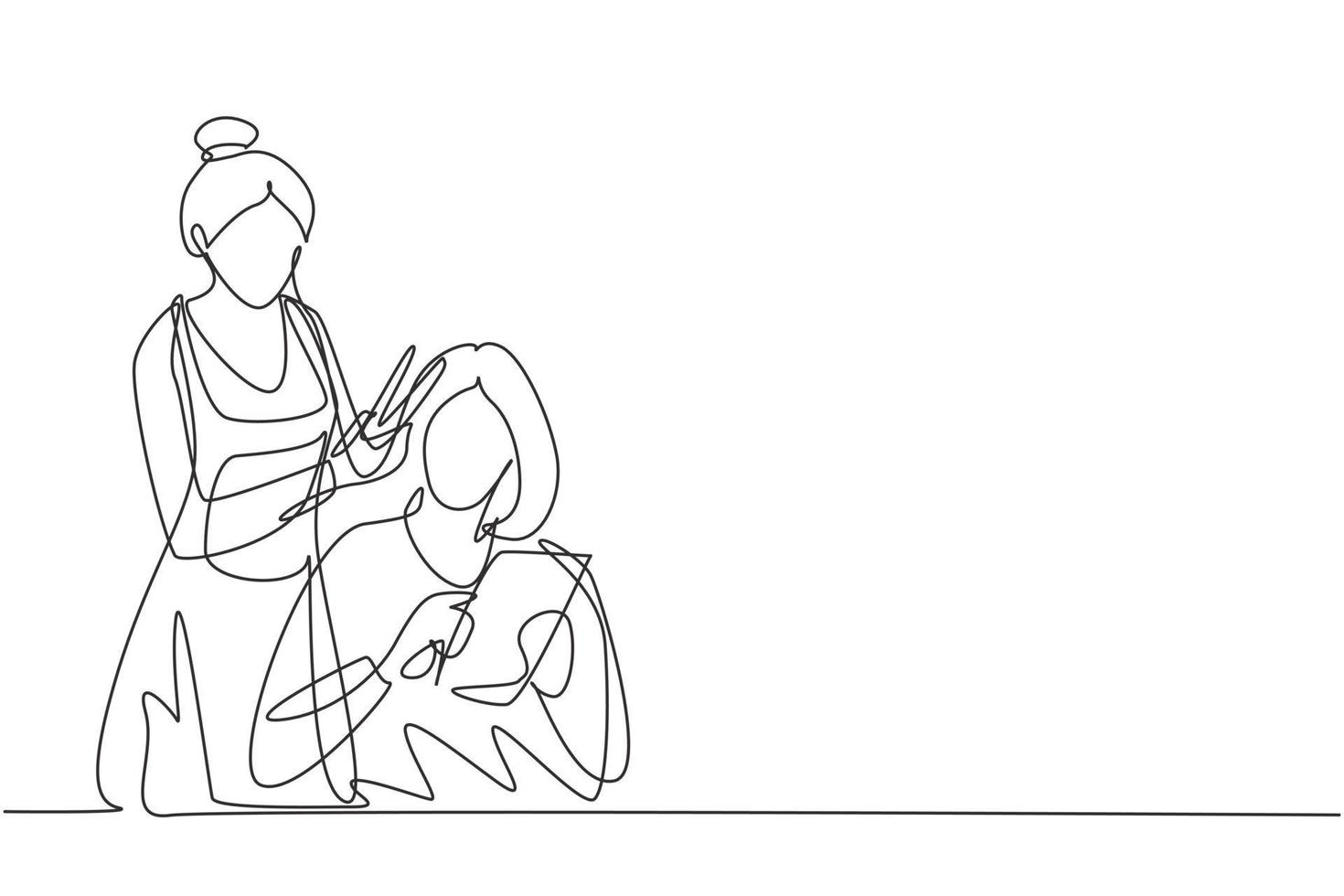 Single One Line Drawing Young Women Sitting In Beauty Hair Salon Style Reading The Magazine And Waiting For Result Hair Style Beauty Concept Continuous Line Draw Design Graphic Vector Illustration Vector Single One Line Drawing Young Women Sitting In Beauty Hair Salon Style Reading The Magazine And Waiting For Result Hair Style Beauty Concept Continuous Line Draw Design Graphic Vector Illustration Vector