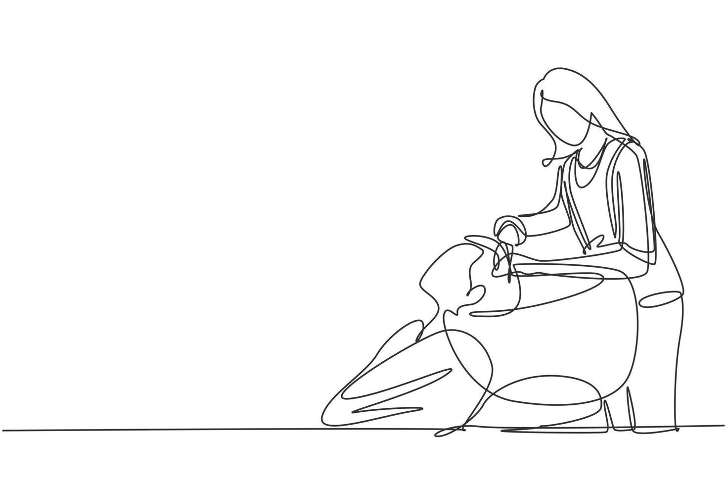 Single Continuous Line Drawing Like A Princess Side View Photo Of Young Relaxed Woman Washing Hair In Hair Salon Hair Style Beauty Concept Dynamic One Line Draw Graphic Design Vector Illustration Single Continuous Line Drawing Like A Princess Side View Photo Of Young Relaxed Woman Washing Hair In Hair Salon Hair Style Beauty Concept Dynamic One Line Draw Graphic Design Vector Illustration