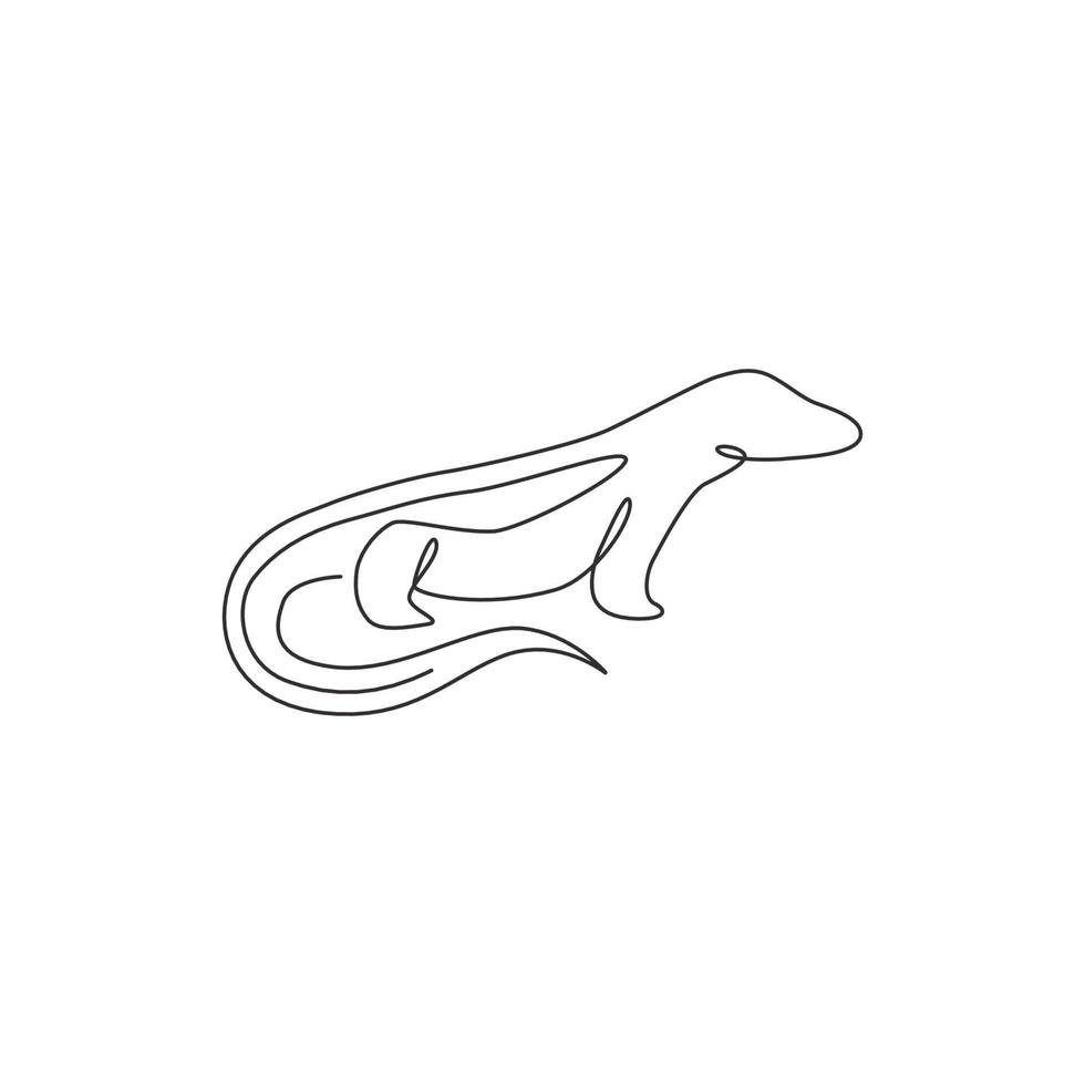 One continuous line drawing of dangerous komodo dragon for company logo identity. Wild protected reptile animal mascot concept for conservation national park. Single line draw design illustration vector