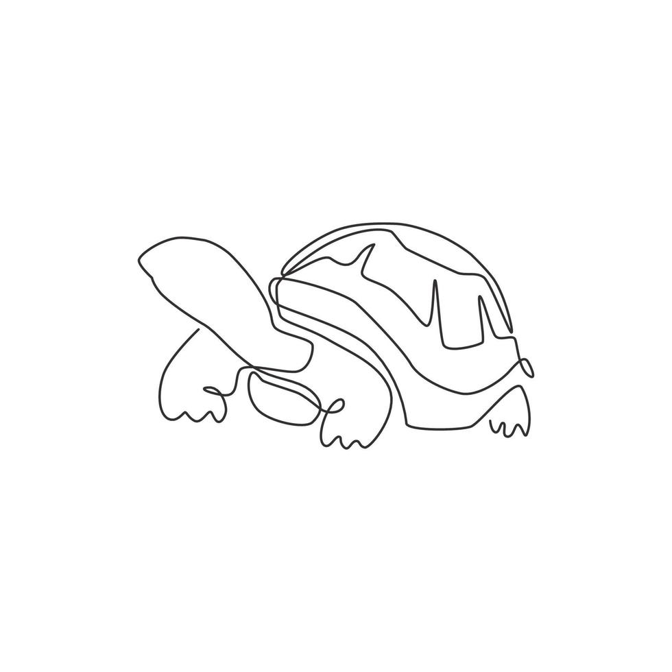 un dibujo de una sola línea de una gran tortuga terrestre para la identidad del logotipo de la empresa social. adorable criatura reptil concepto de mascota animal para la fundación de conservación. ilustración de diseño de dibujo de línea continua vector