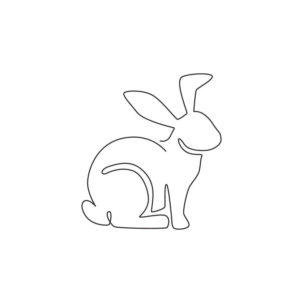 One continuous line drawing of adorable rabbit for animal lover club logo identity. Cute bunny animal mascot concept for kids doll shop icon. Trendy single line draw design graphic vector illustration