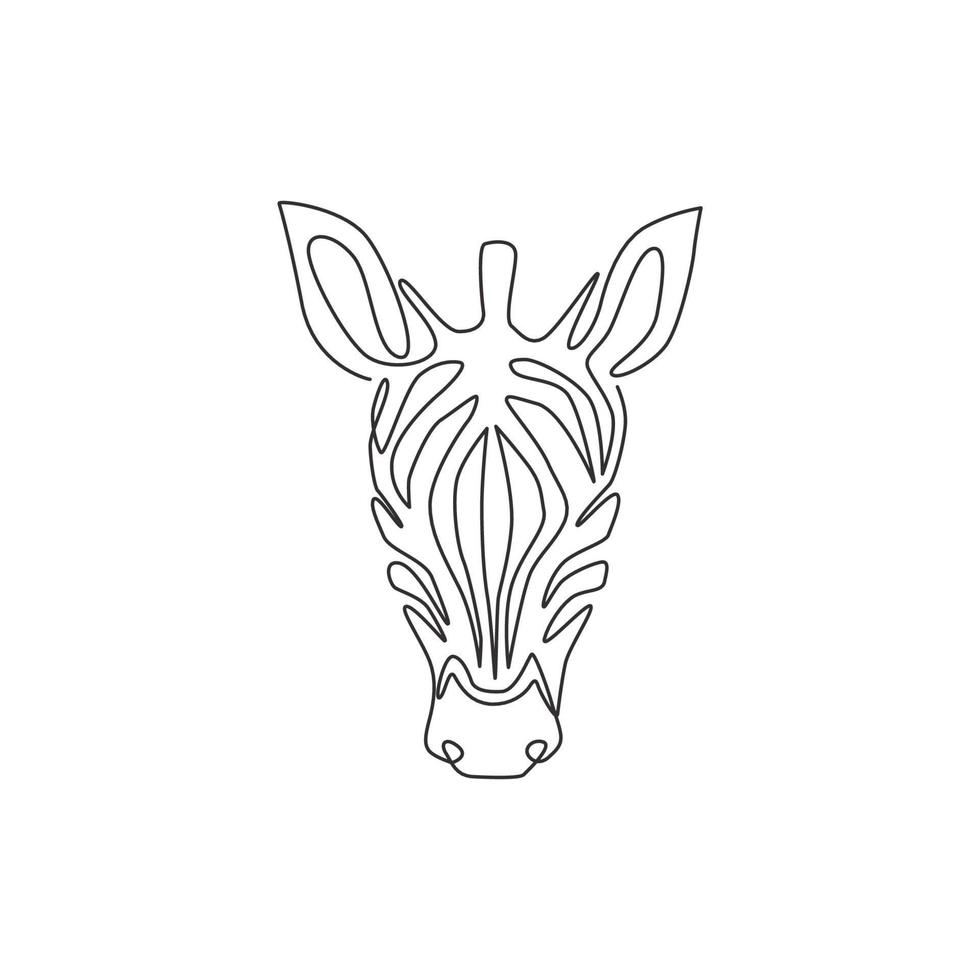 Single continuous line drawing of elegant zebra company logo identity. Horse with stripes mammal animal concept for national park safari zoo mascot. Modern one line draw design graphic illustration vector