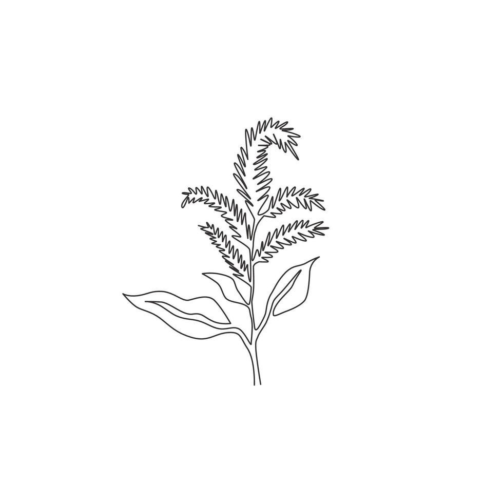 Single one line drawing of beauty fresh amaranthus for garden logo. Decorative amaranth flower concept for home wall decor art poster print. Modern continuous line draw design vector illustration