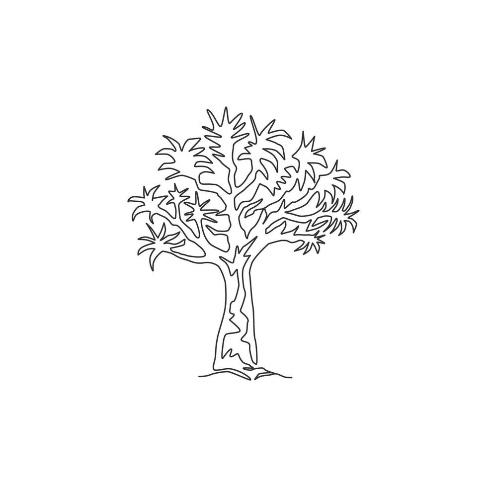 Single continuous line drawing of quiver tree forest. Decorative aloidendron dichotomum tree for national park. Tourist and travel vacation concept. Modern one line draw design vector illustration