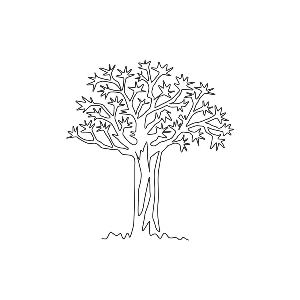 Single one line drawing of quiver tree forest. Decorative kokerboom woud for greeting post card. Tourist and travel wall decor poster print art. Modern continuous line draw design vector illustration