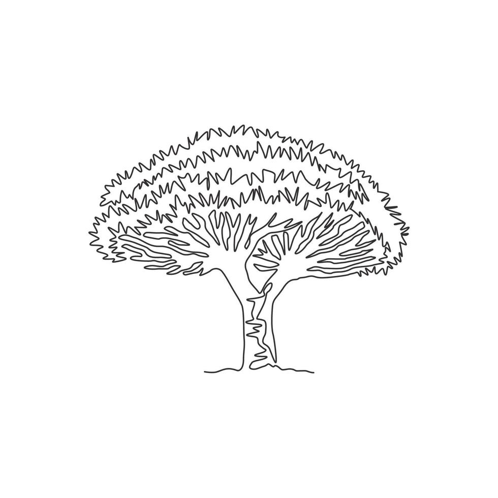 un dibujo de línea continua de la belleza y el exótico drago socotra. concepto de árbol de sangre de dragón decorativo para la campaña de viajes y turismo. Ilustración gráfica de vector de diseño de dibujo de línea única de moda