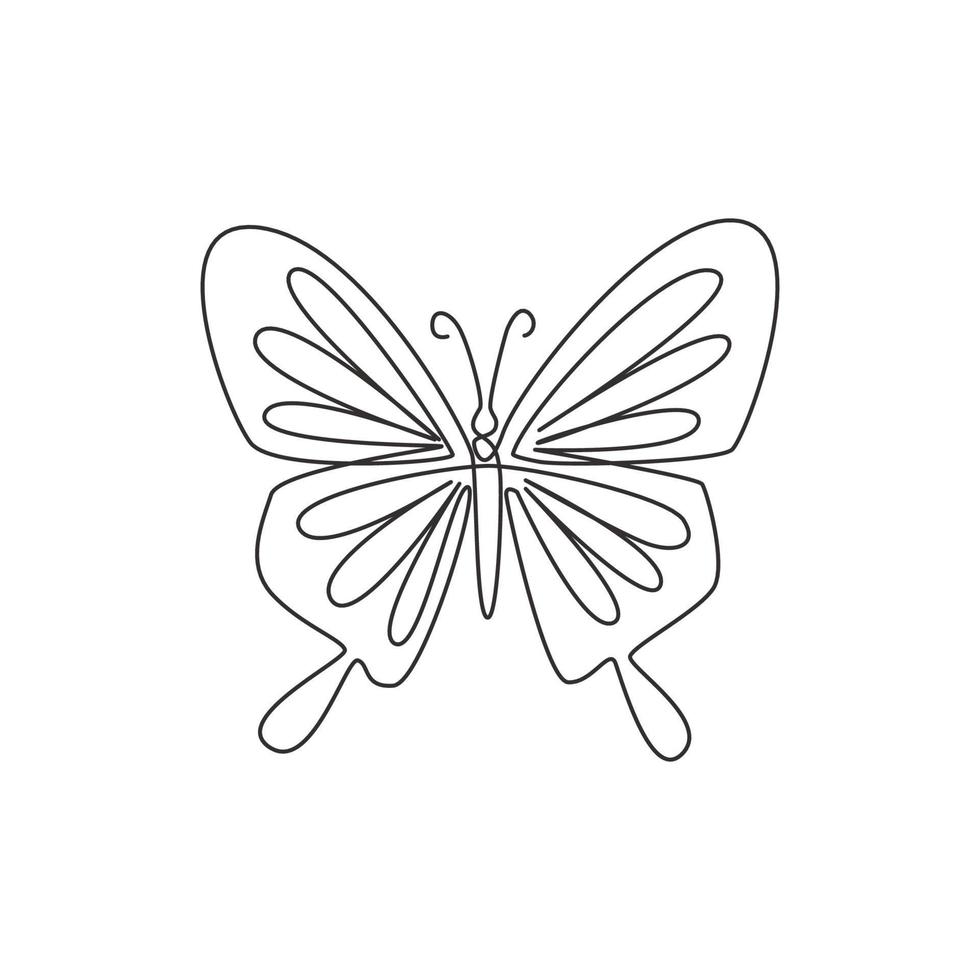 un dibujo de línea continua de elegante mariposa para la identidad del logotipo de la empresa. Salón de belleza y masaje concepto de icono empresarial de forma animal insecto. gráfico de ilustración de vector de diseño de dibujo de una sola línea