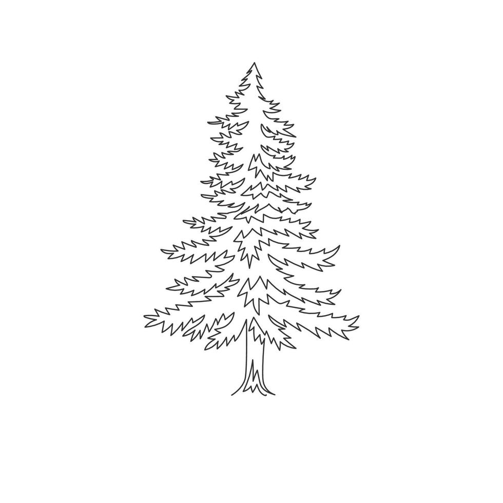 Dibujo de una sola línea de un árbol de pino exótico de belleza para el póster de decoración de pared de arte para el hogar. Planta de pinus decorativa para el logotipo del parque nacional. viajes de turismo. Ilustración de vector de diseño de dibujo de línea continua moderna