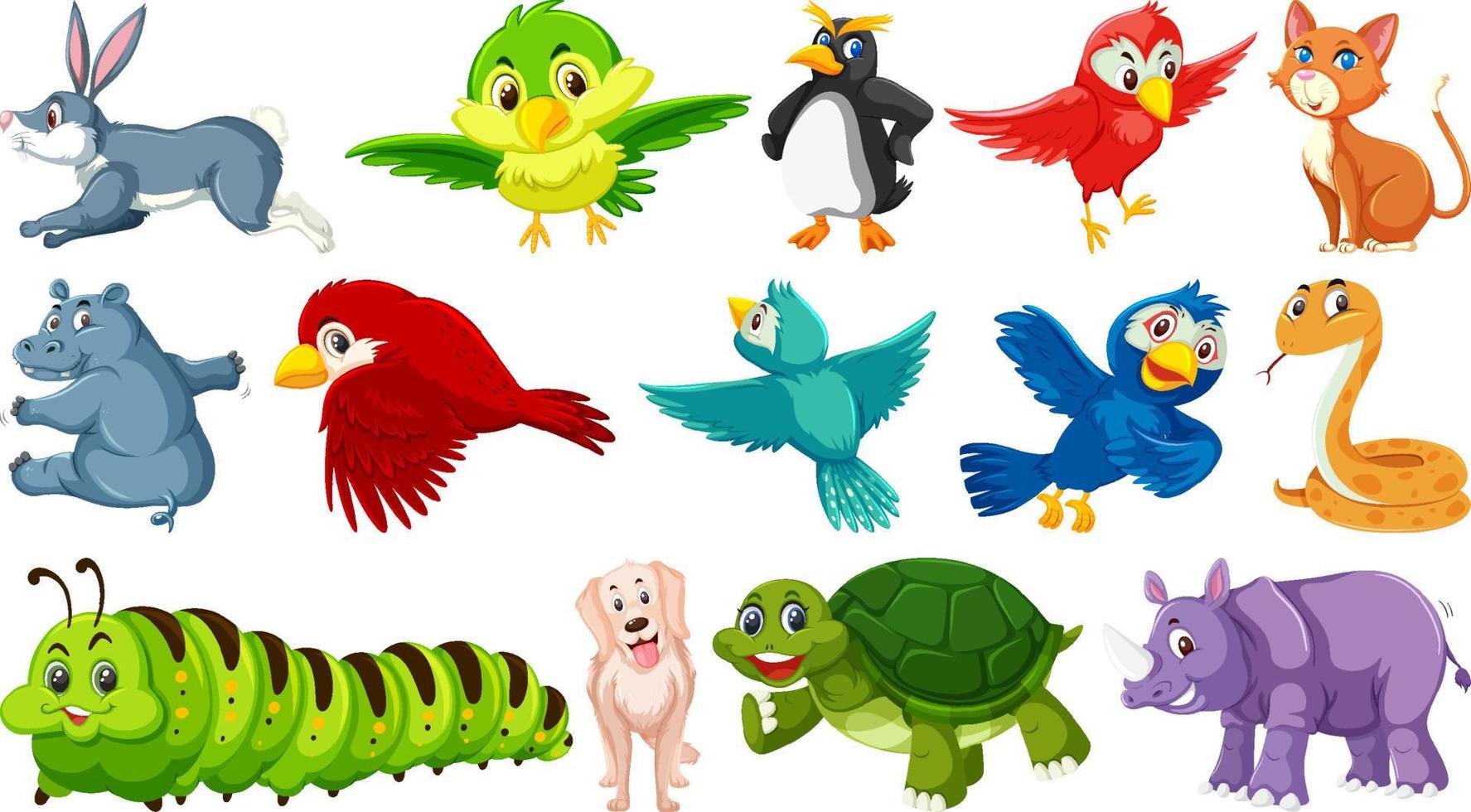 Set of isolated various animals vector