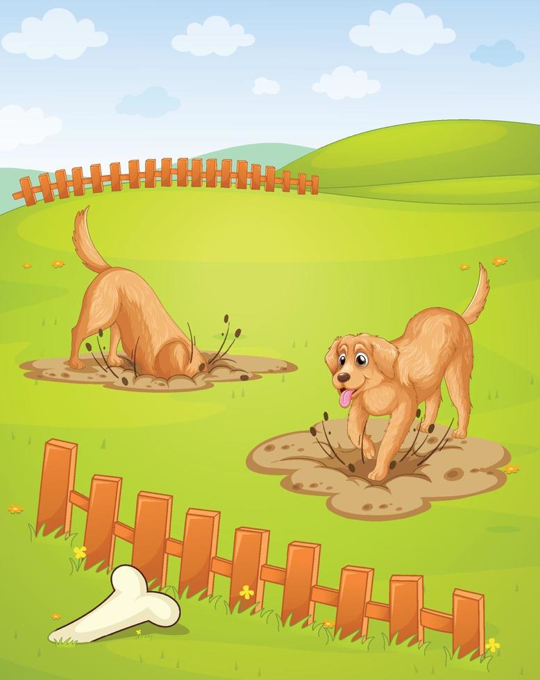 Dogs digging holes in the ground vector