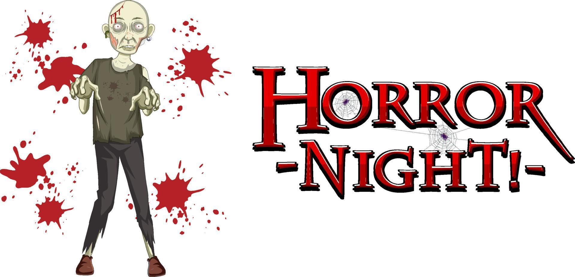 Horror Night text design with creepy zombie vector