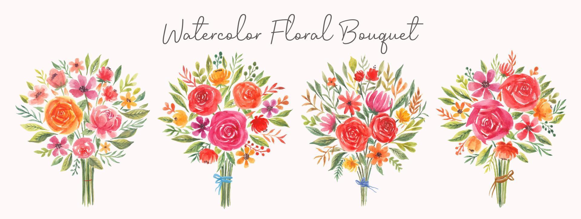 Watercolor wedding floral bouquets collection vector