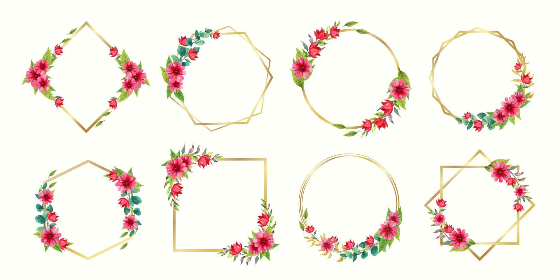 Hermoso conjunto de marcos florales de acuarela para el logotipo del monograma de la boda y el diseño del logotipo de la marca vector