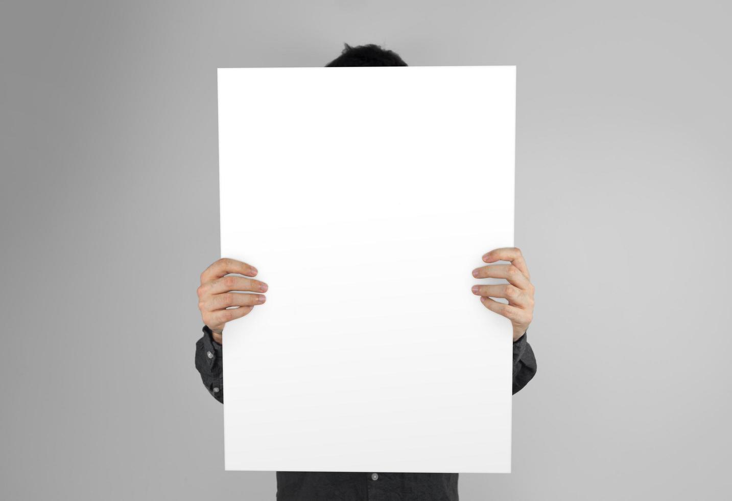 Template Of An Isolated Poster Holded By Two Hands photo