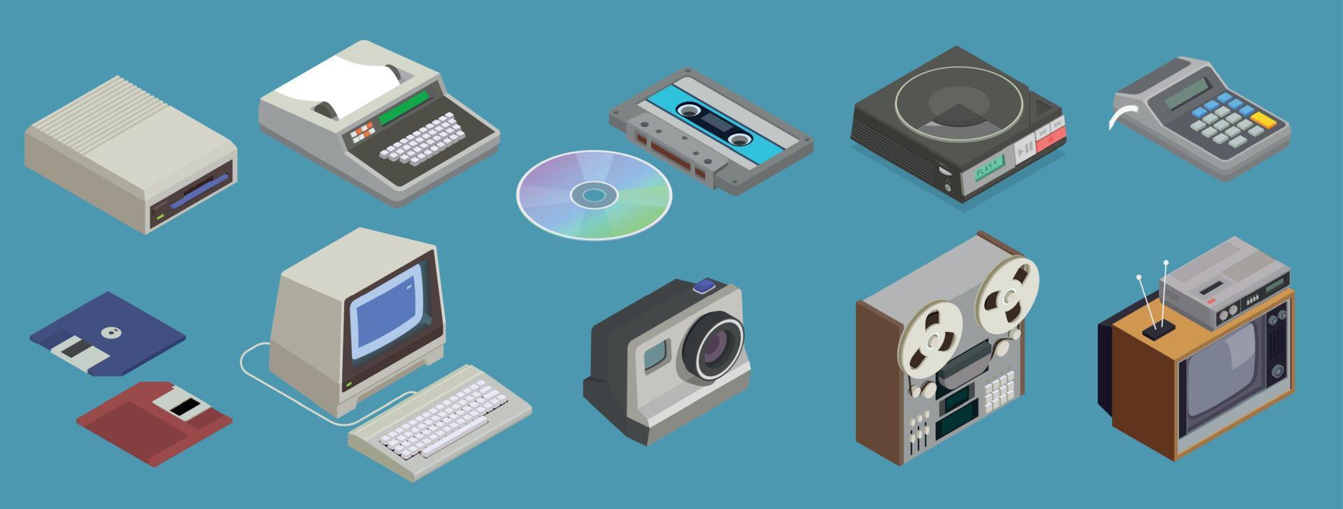 Retro Multimedia Devices Set vector