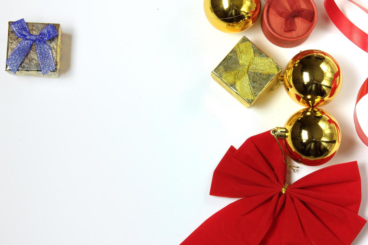 ornamentation and christmas decoration composing frame with white background. photo