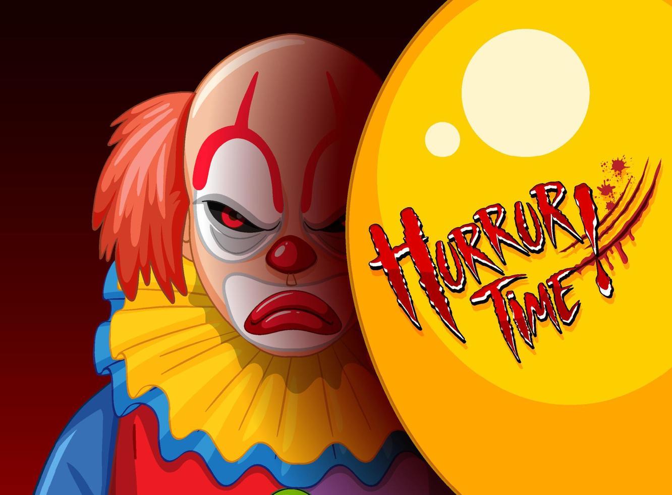 Creepy clown face peeking out from behind balloon vector
