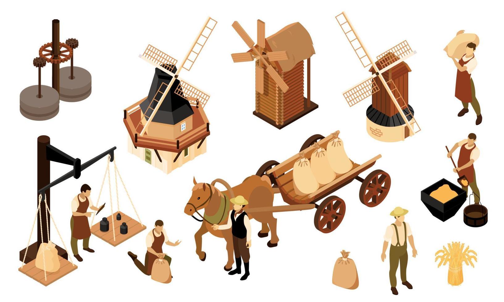 Windmill Isometric Icon Set vector