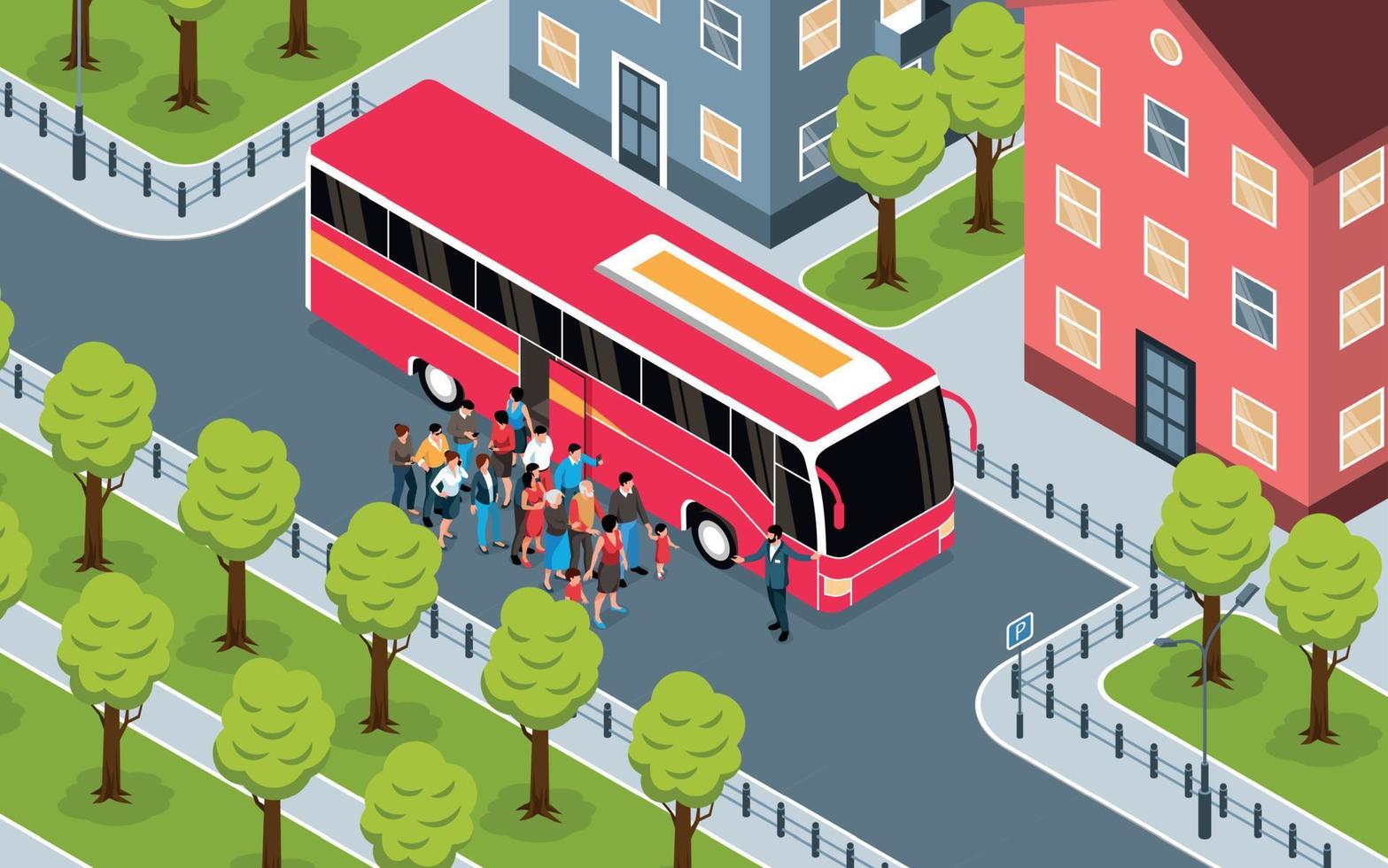 Excursion Isometric Illustration vector