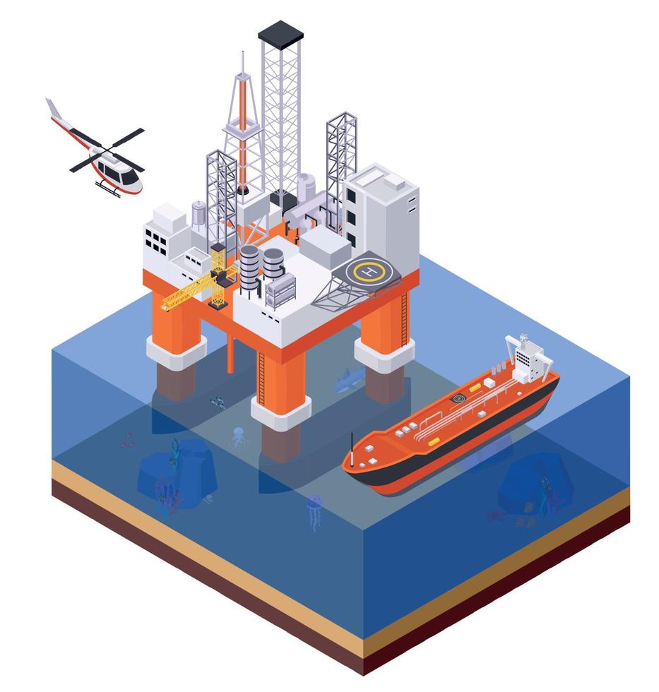 composición isométrica de la plataforma costa afuera vector