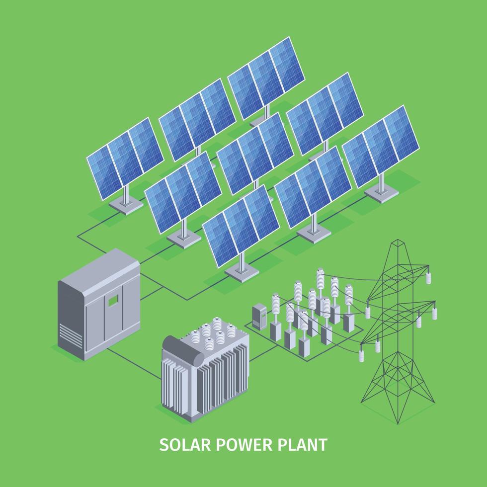 Solar Power Plant Green Background vector
