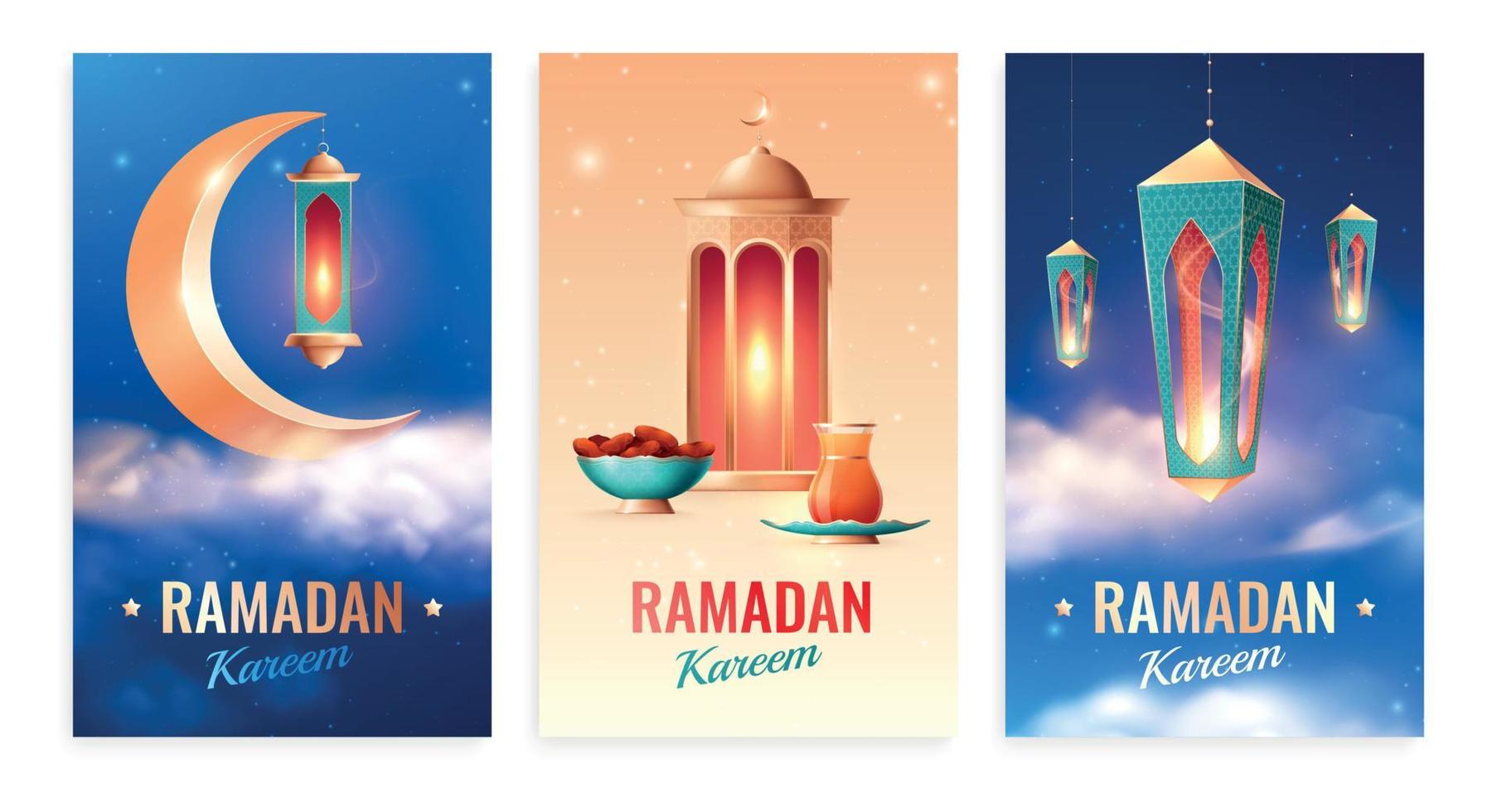 Ramadan Vertical Cards Set vector