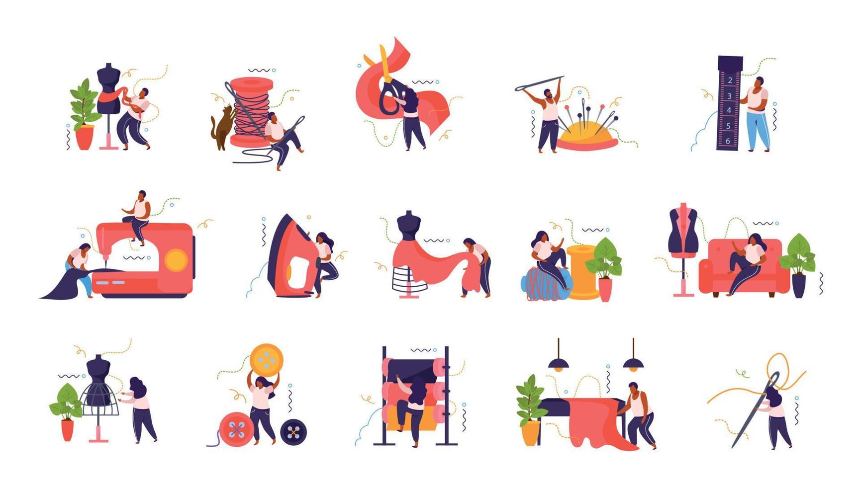 Tailoring Flat Icons Collection vector