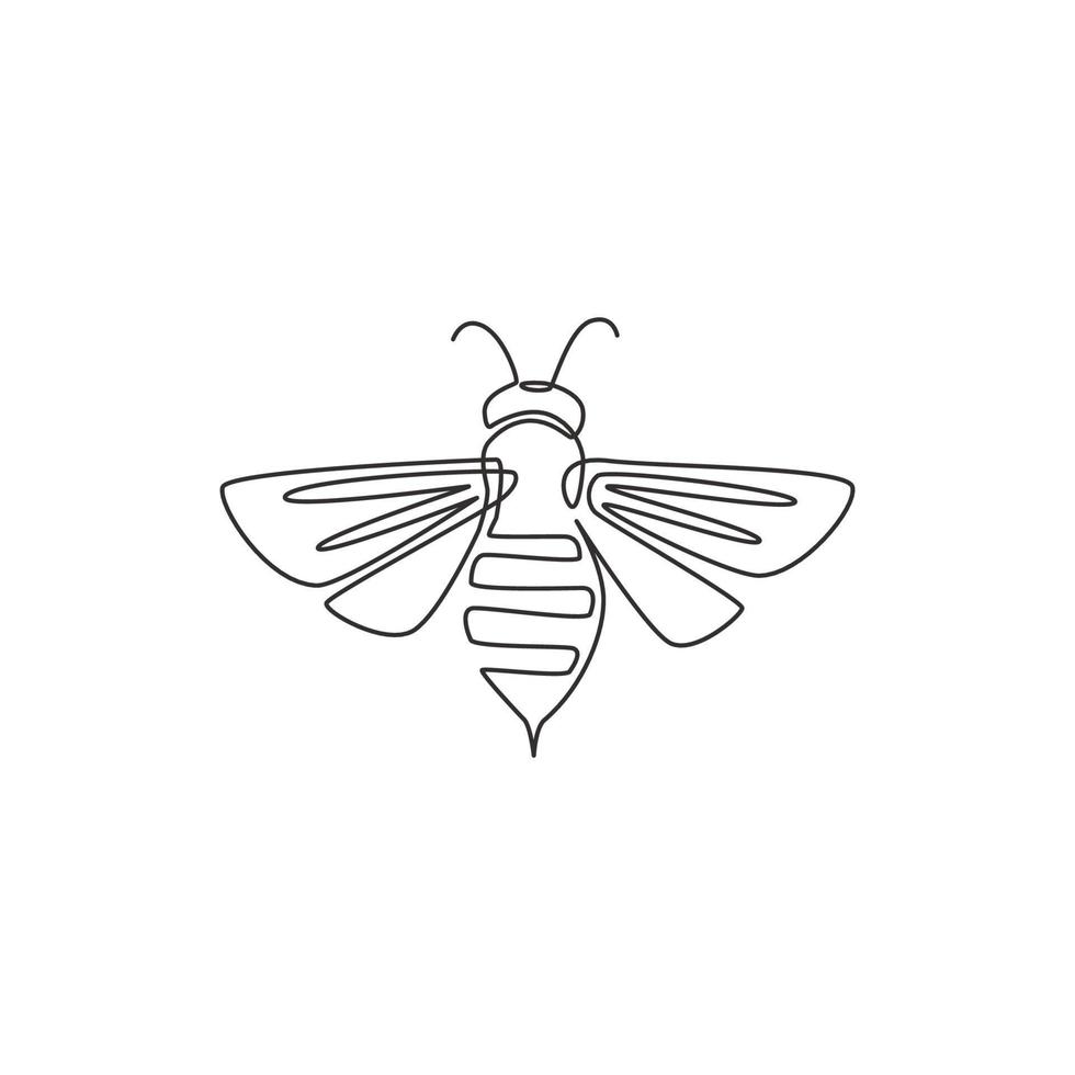 One continuous line drawing of elegant bee for company logo identity. Organic honey farm icon concept from wasp insect animal shape. Trendy single line vector draw design graphic illustration