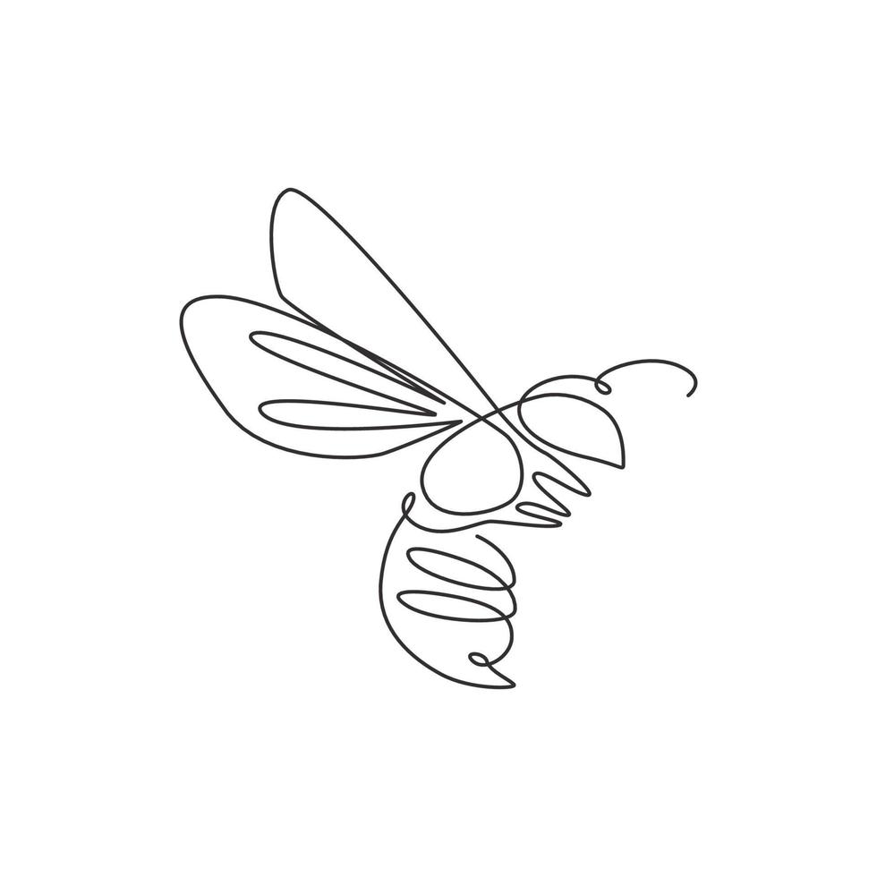 un dibujo de una sola línea de abeja linda para la identidad del logotipo de la empresa. concepto de icono de granja de abejas de forma animal avispa. Ilustración de vector de diseño gráfico de dibujo de línea continua moderna