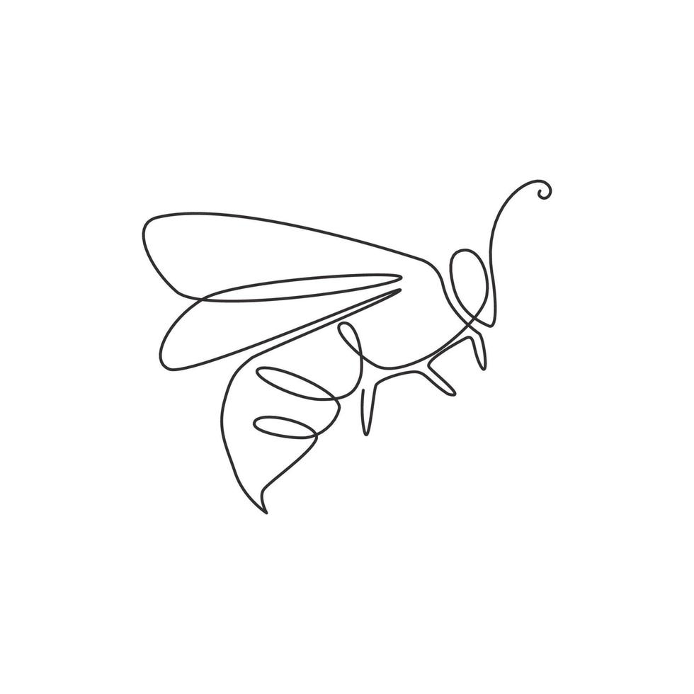 One continuous line drawing of elegant bee for company logo identity. Organic honey farm icon concept from insect wasp animal shape. Single line draw graphic design vector illustration