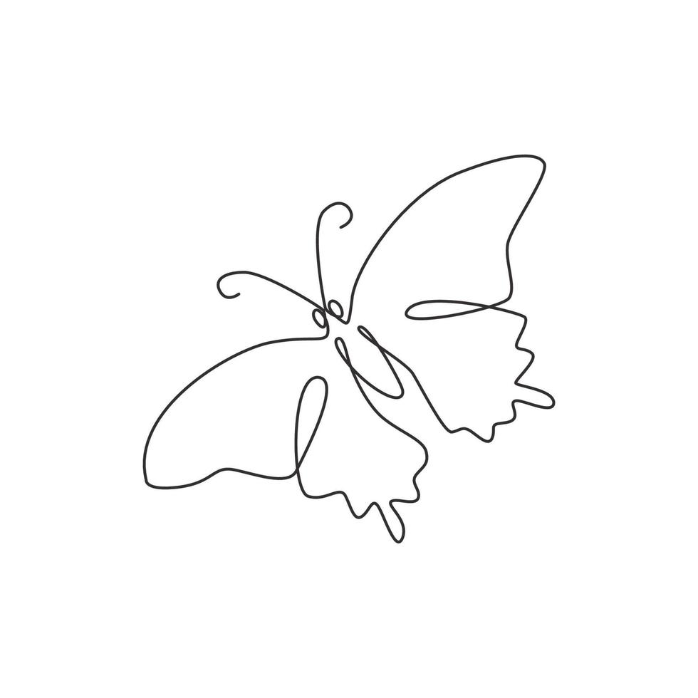 One single line drawing of beautiful butterfly for company logo identity. Salon and spa healthcare business icon concept from animal shape. Continuous line draw design vector graphic illustration