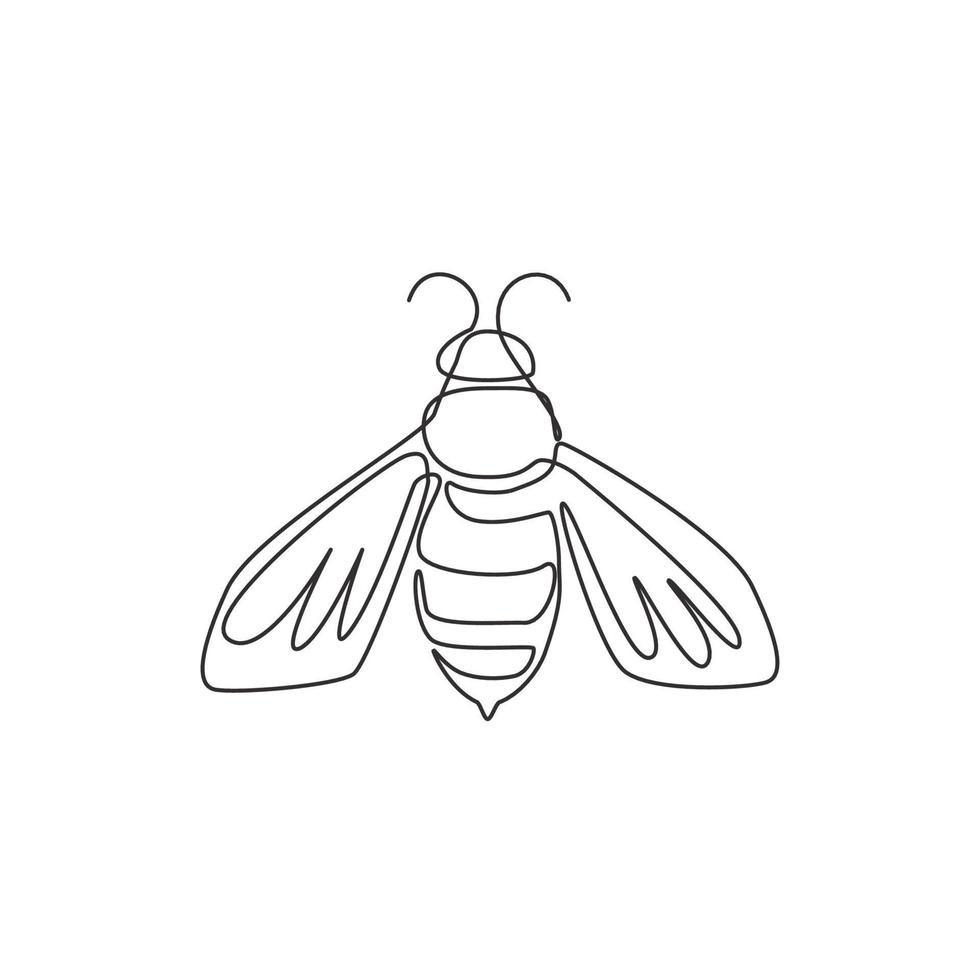 One single line drawing of cute bee for company logo identity. Honeybee farm icon concept from wasp animal shape. Dynamic continuous line graphic draw design vector illustration