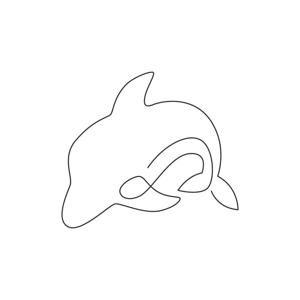 dibujo de una línea continua de un simpático delfín lindo para la identidad del logotipo del acuario de la vida submarina. Concepto de animal de mamífero marino salvaje para mascota de circo. Ilustración gráfica de diseño vectorial de dibujo de una línea vector