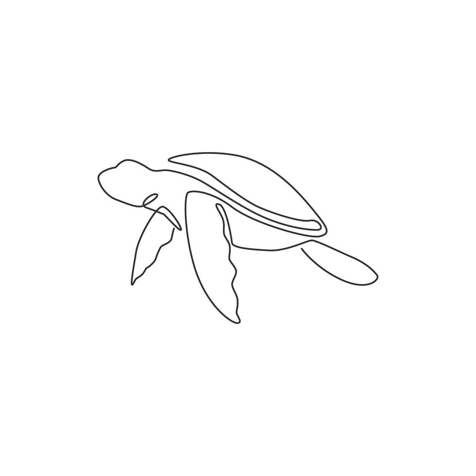 un dibujo de una sola línea de la gran tortuga para la identidad del logotipo de la empresa marina. adorable criatura reptil concepto de mascota animal para la fundación de conservación. Ilustración de vector de diseño de dibujo de línea continua