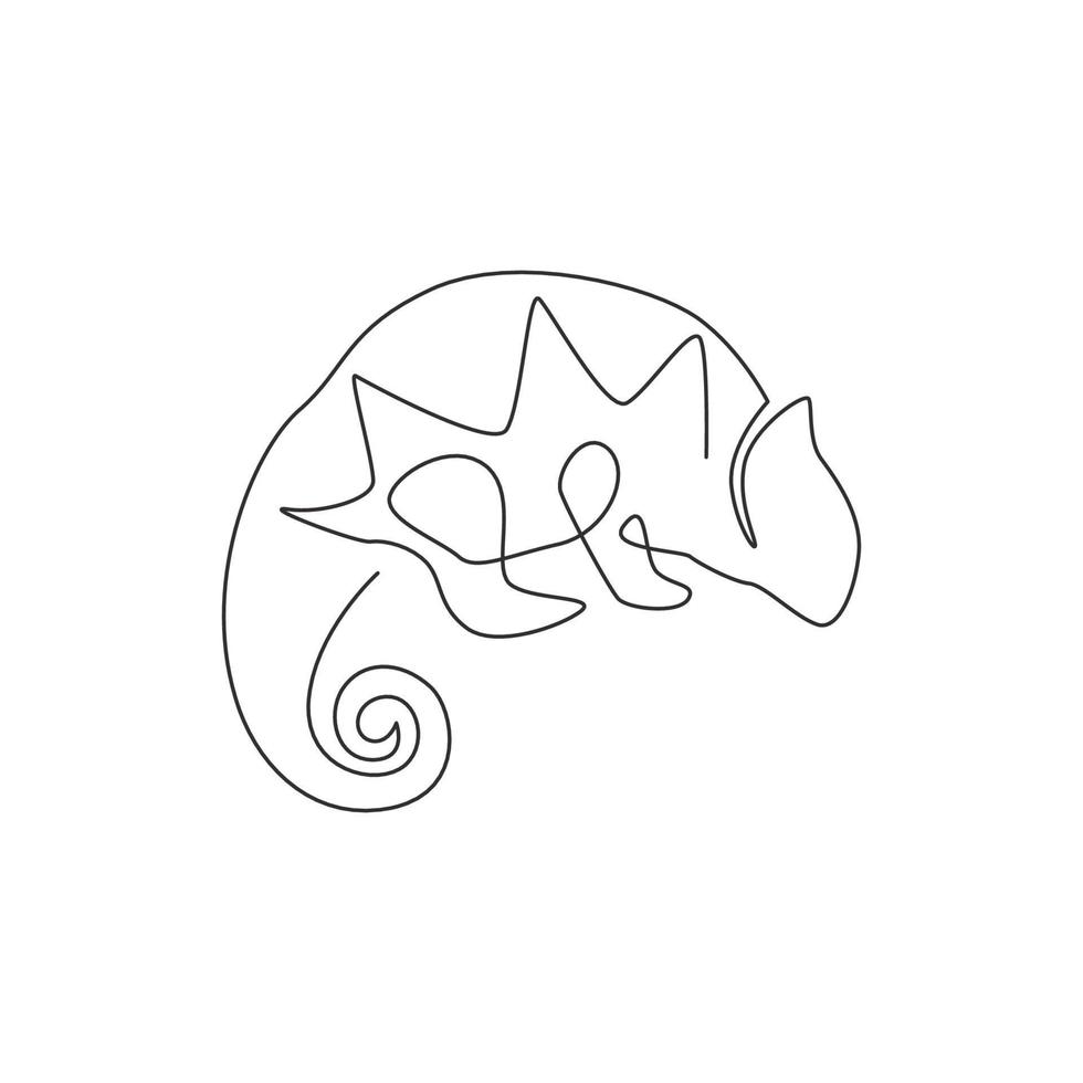 un dibujo de línea continua de camaleón exótico con concepto de mascota de cola en espiral para el parque nacional de conservación. animal reptil raro para la identidad del logotipo de la empresa. ilustración de diseño de dibujo de línea continua vector