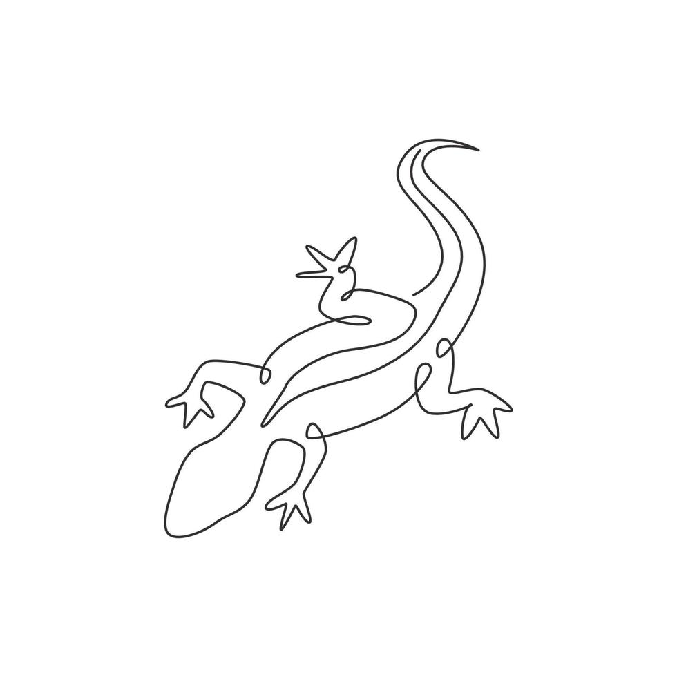 One single line drawing of adorable desert lizard reptile for company logo identity. Funny animal mascot concept for reptilian zoo. Modern continuous line draw design vector graphic illustration