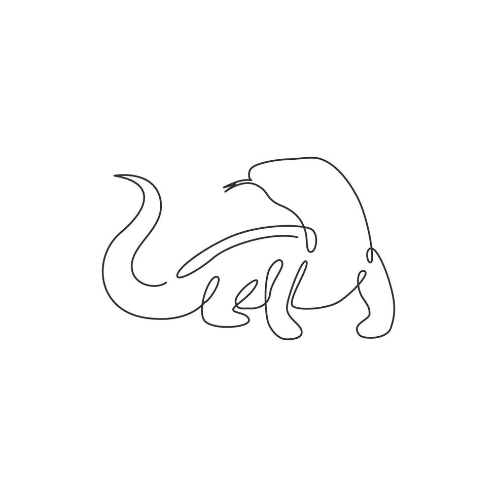 One continuous line drawing of dangerous komodo dragon for company logo identity. Wild protected reptile animal mascot concept for conservation national park. Single line draw design illustration vector
