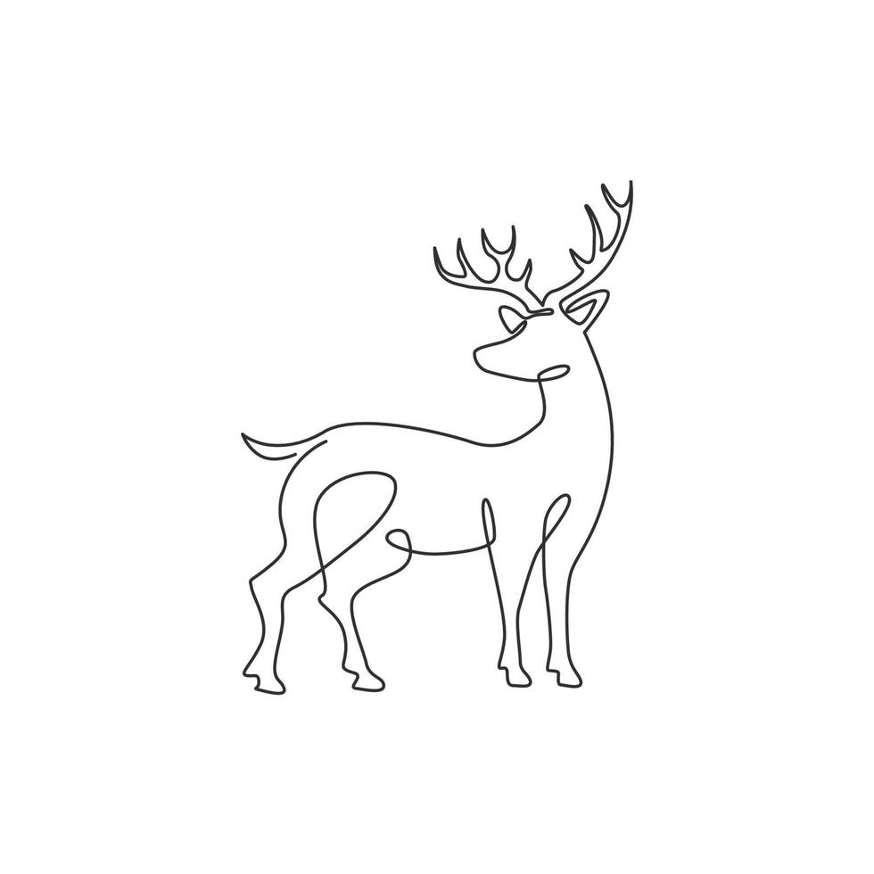 dibujo de línea continua única de elegante ciervo lindo para la identidad del logotipo del zoológico nacional. concepto de mascota de lujo buck para club de caza de animales. Ilustración de diseño de vector gráfico de dibujo de una línea moderna